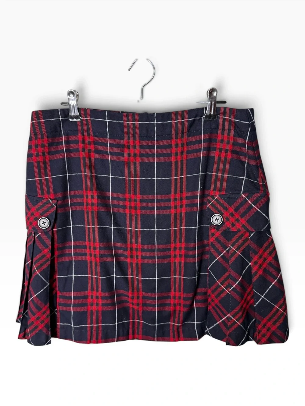 Lands' End Red Black Plaid Size 6 Pleated Cargo Skirt